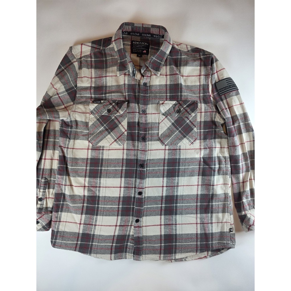 Howitzer Patriot MFG Flannel Shirt Mens XL Plaid Button Up Freedom Patch Outdoor